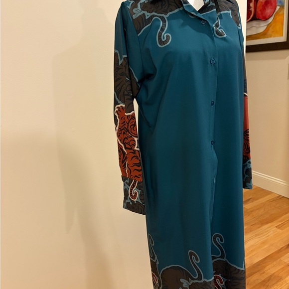 Madison Teal and Red Long Sleeve Dress - Picture 1 of 7